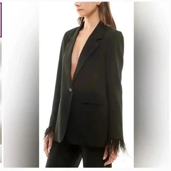 WAYF Feather Trim Navy Blue Blazer Size S - Picture 9 of 10